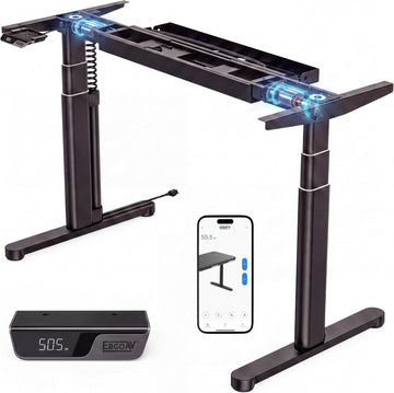 3-Stage Dual Motor Electric Standing Desk Frame, App Control, Black | 25.1"-50.5" height range,264 lb Dual-Motor