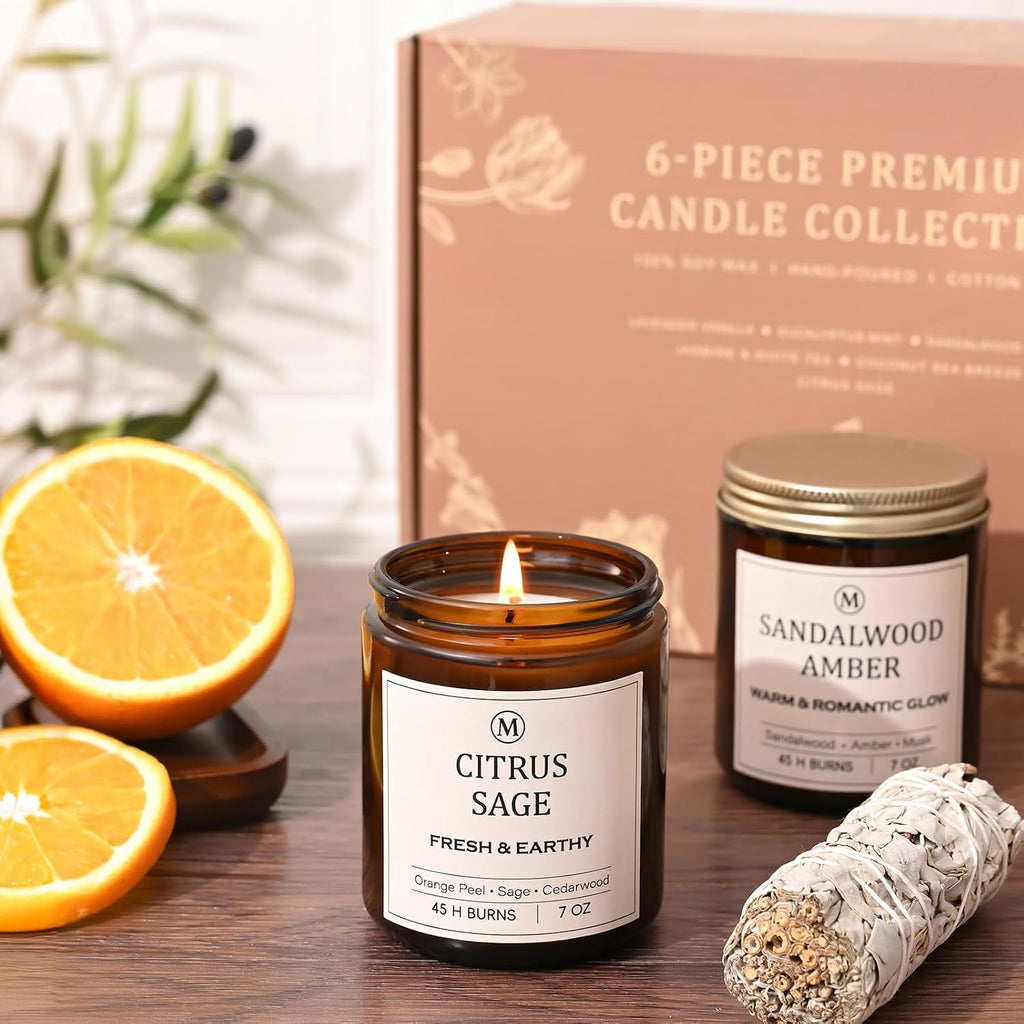Scented Candles, 6-Pack Soy Candle Gift Set, Up to 300 Hours - Set of 6