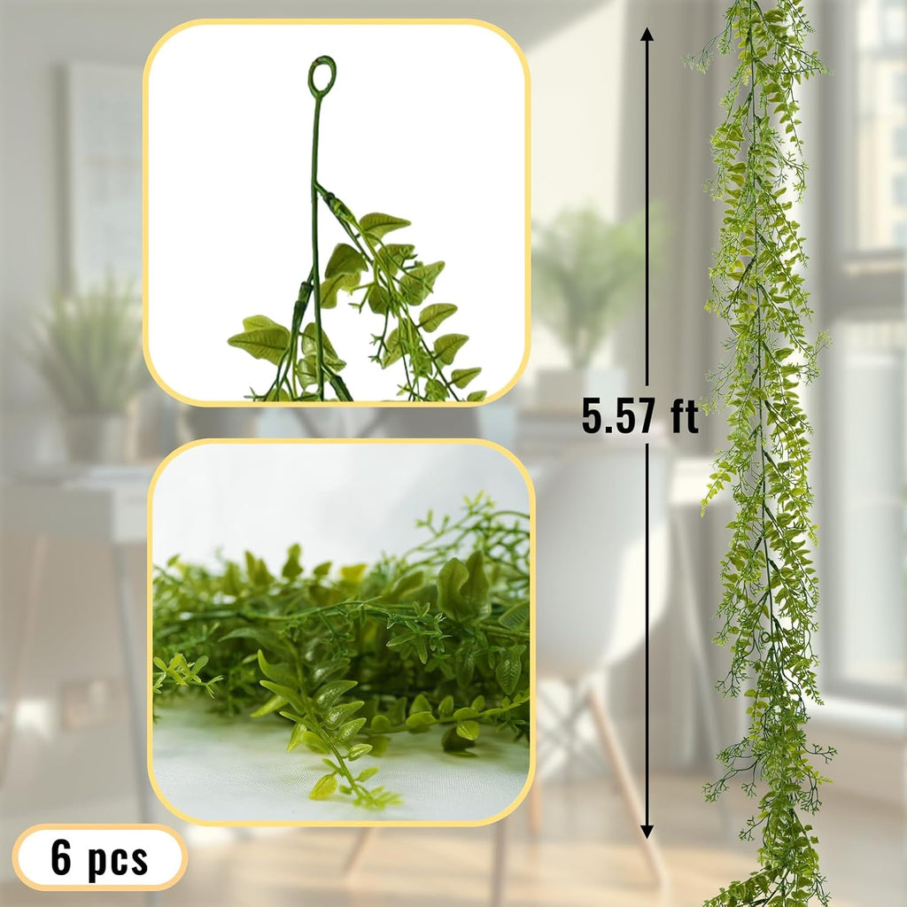 Artificial Greenery Garland 6 Pack, 5.57ft, for Hanging Greenery Decor - Set of 6