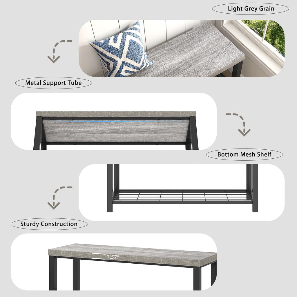 Entryway Bench, Rustic Wood and Metal Shoe Storage Bench Front Door Entrance, Industrial Indoor Bench Living Room