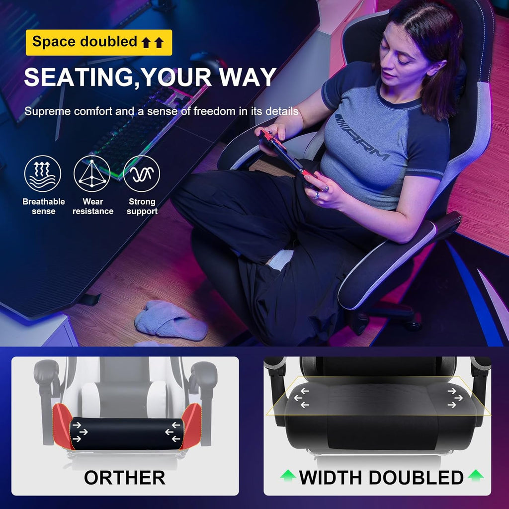 Gaming Chair, Computer Office Chair with Pocket Spring Cushion, Linkage Armrests and Footrest, High Back Ergonomic
