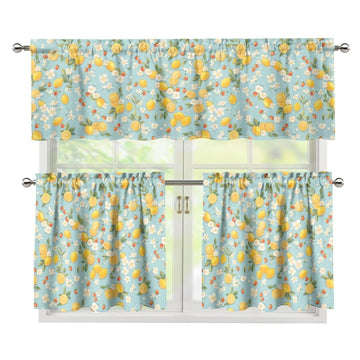 Kitchen Curtains and Valances Set, Blackout Curtains 3 Pieces Window Treatments for Farmhouse Bathroom, Rod Pocket