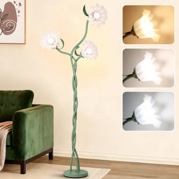 Floor Lamp, 3 Lights Green Flower Lamp, Modern Tall Standing Lamp with 3 Color Temperatures Flexible Gooseneck, Mid