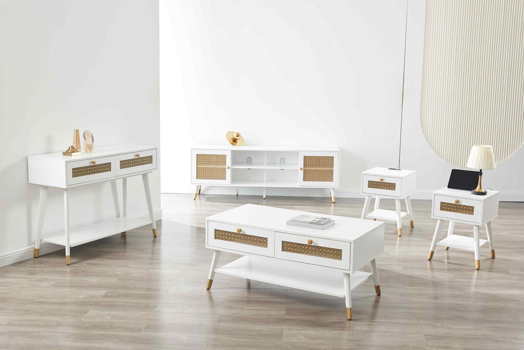 White TV Stand, 66" Modern Entertainment Center with Storage Cabinets, Fluted Boho TV & Media Console (White and