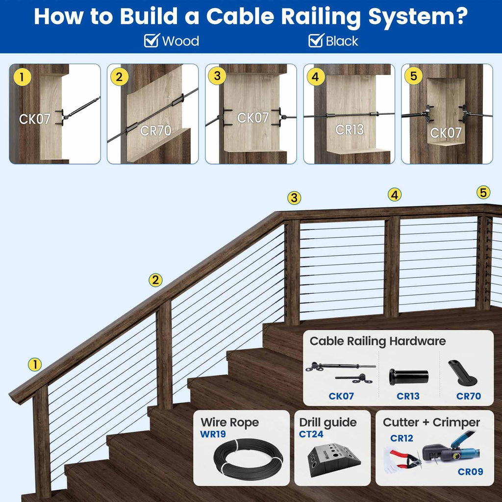20Pairs Black Cable Railing Hardware Swage Toggle Turnbuckle CK07