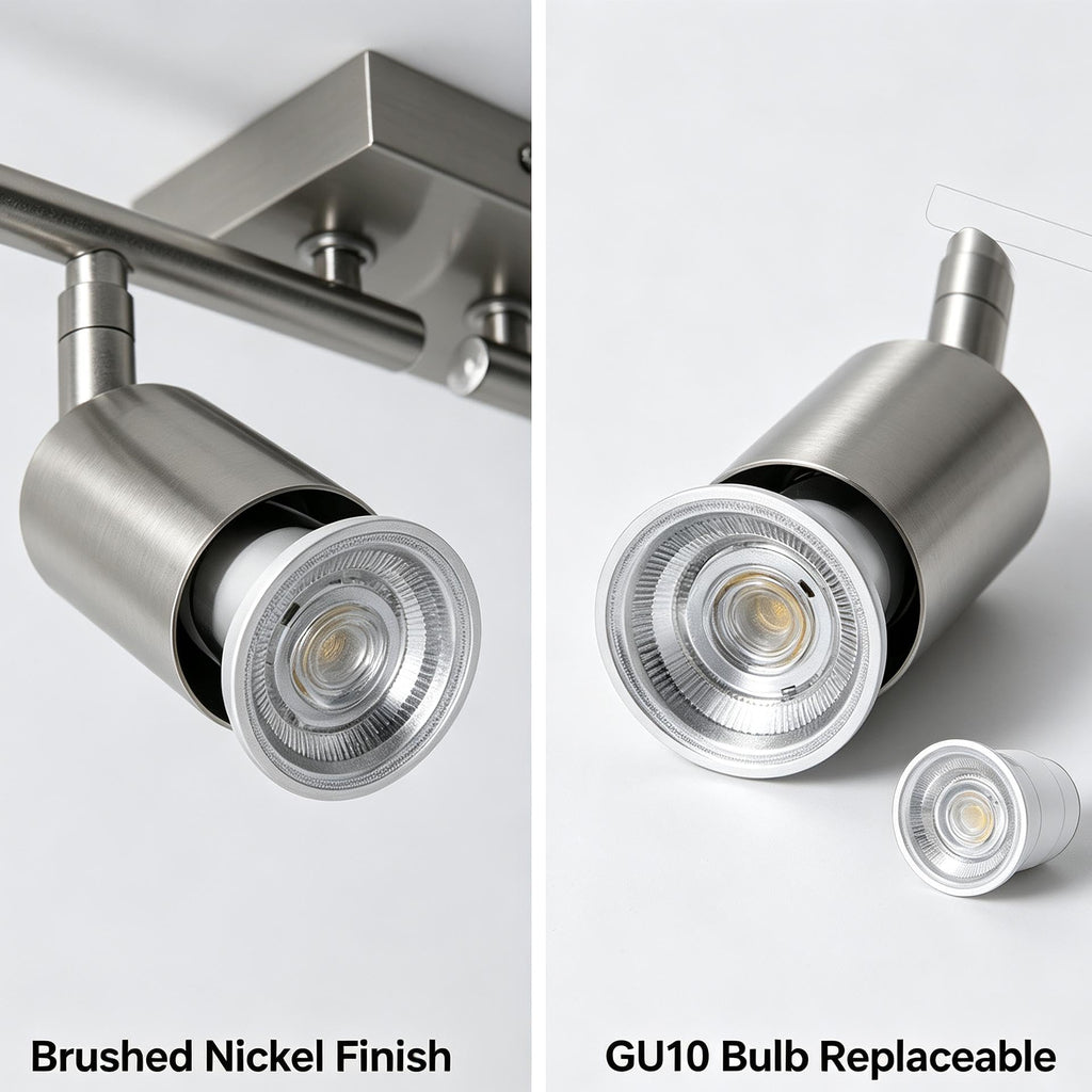 Long Stem Track Lighting, Nickel Hardwired GU10 Ceiling Spotlight, Rotatable Adjustable Long Arm Track Light