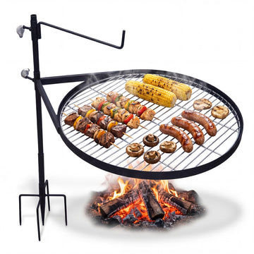 Upgraded Campfire Grill Grate with Anti-Wobble Cross Base - Heavy Duty 304 Stainless Steel Swivel Fire Pit Cooking