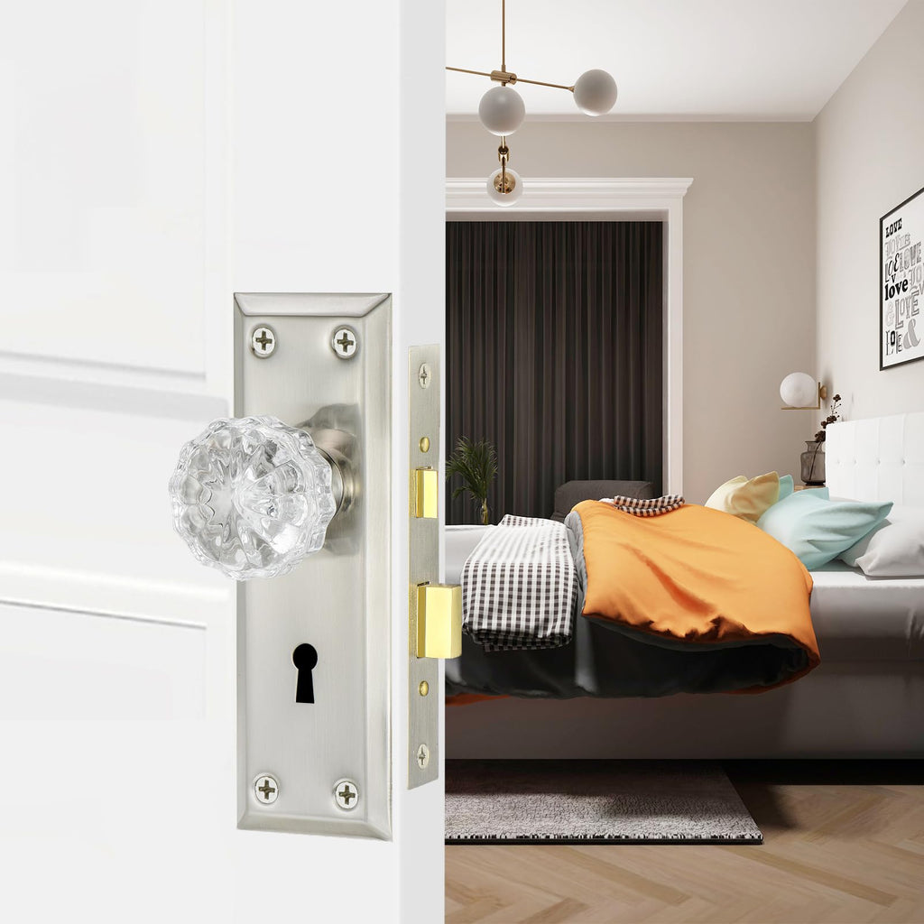 Mortise Lock Set for Interior Door with Crystal Glass Door Knobs