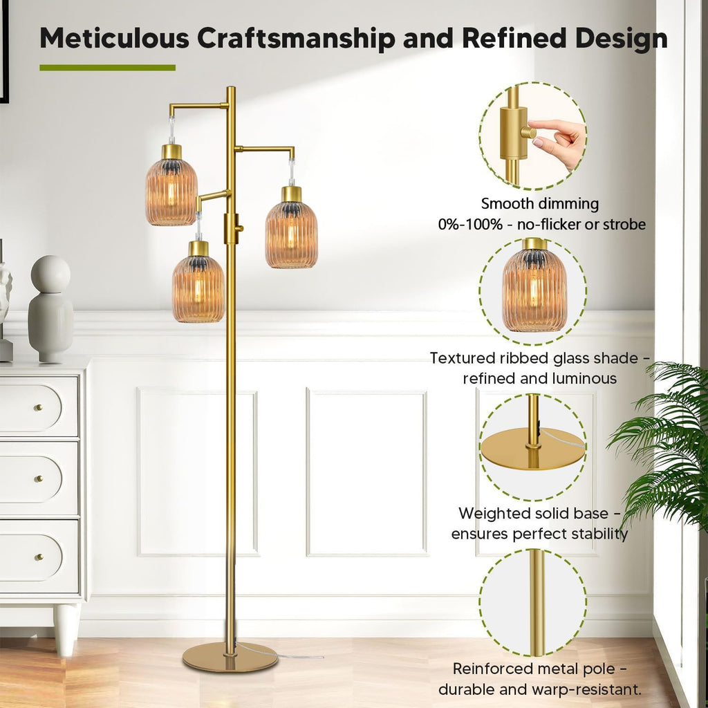 Modern Floor Lamp, Dimmable Glass Standing Lamp Vintage