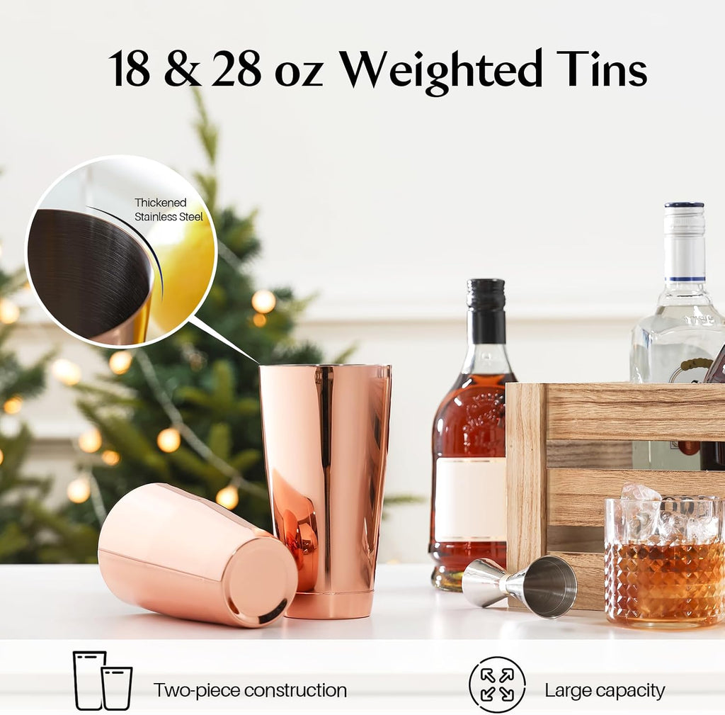 Boston Cocktail Shaker Set, 18 oz & 28 oz, Stainless Steel (Rosegold)