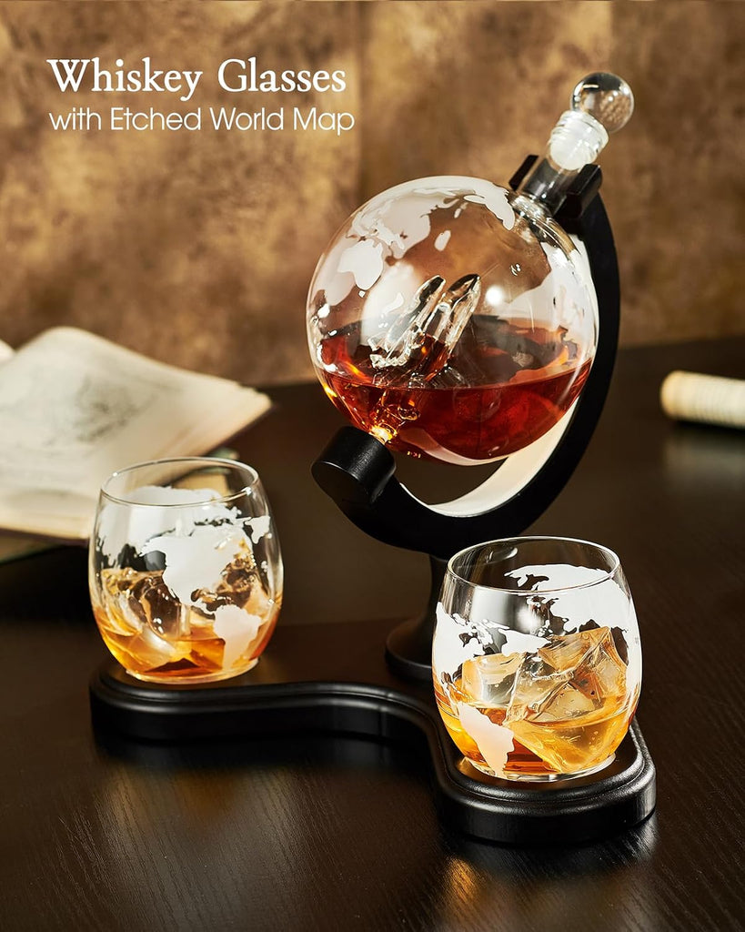 Light Up Whiskey Globe Decanter Gift Set with 2 Glasses