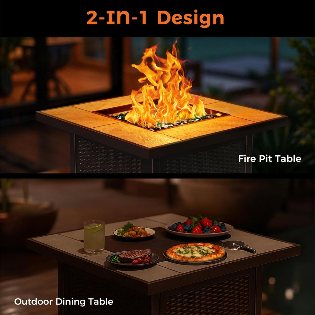 Propane Gas Fire Pit Table 32 inch 50,000 BTU Square Gas Firepits for Outside, Brown