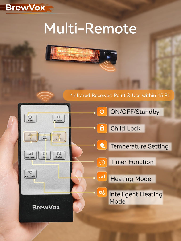 Patio Heater, Carbon Infrared Electric Outdoor Heaters with Thermostat, Smart App & Remote Control, 24H Timer