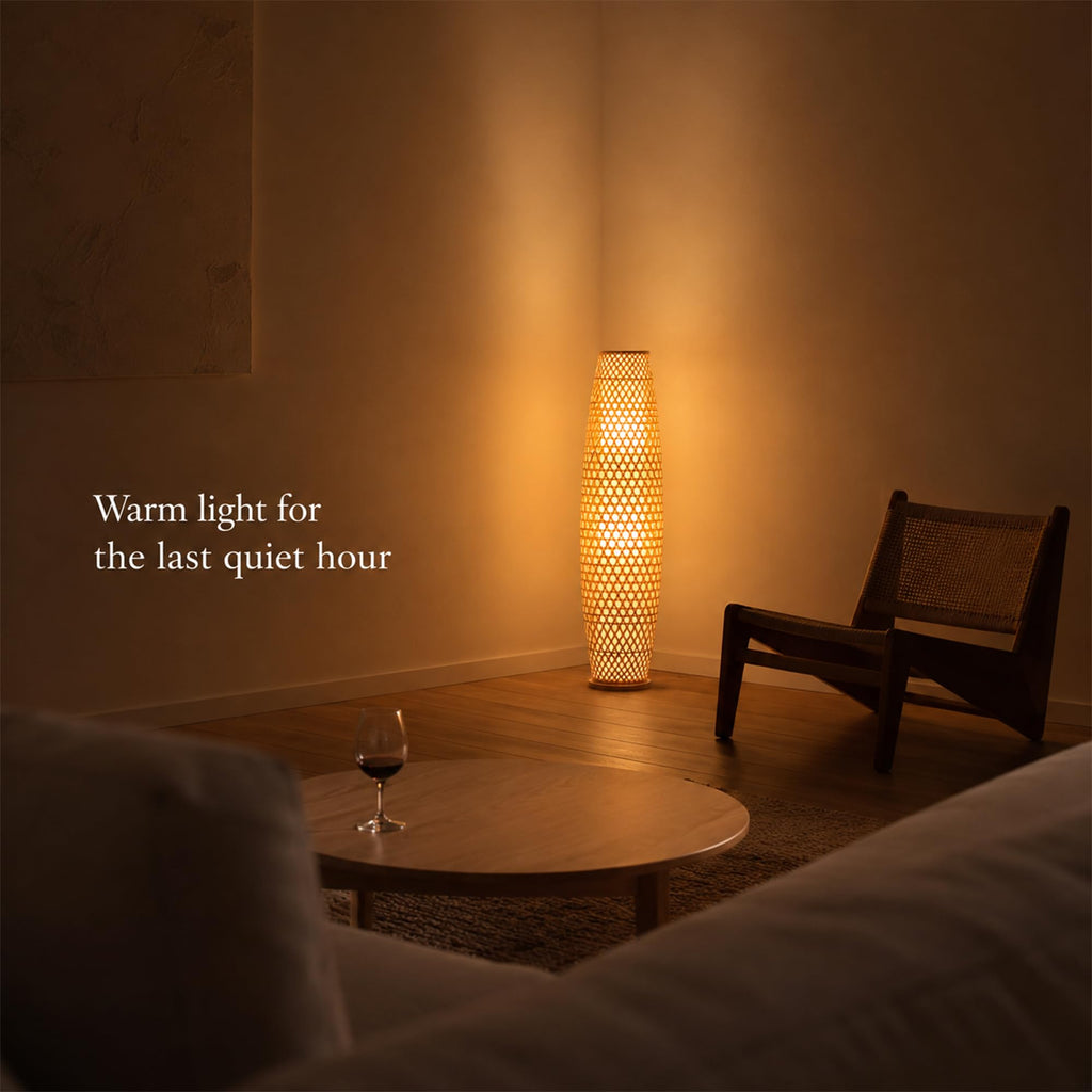 39in Bamboo Floor Lamp with 2 E26 LED Bulbs& 3000K Warm Light