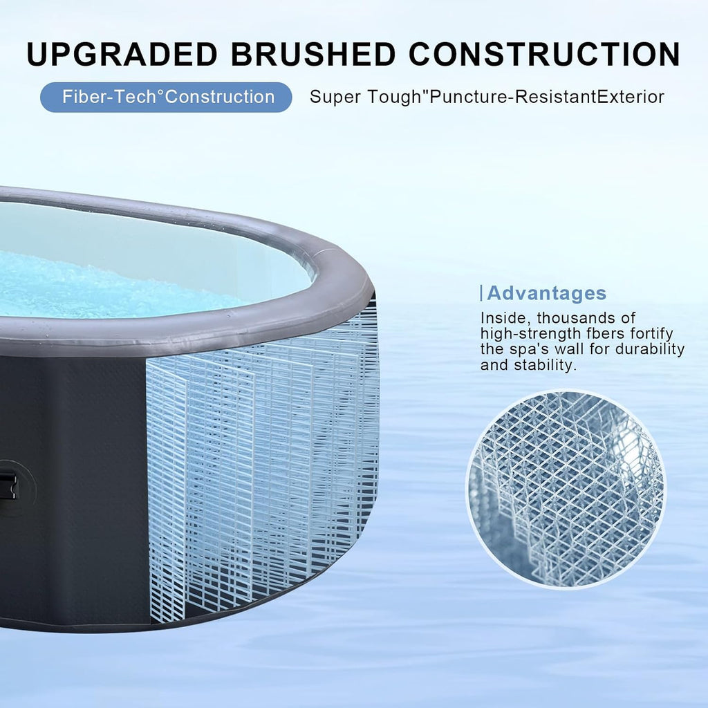 1-2 Person Inflatable Hot Tub - 100"*63"*28" Portable Outdoor spa with 180 AirJets & Smart Control