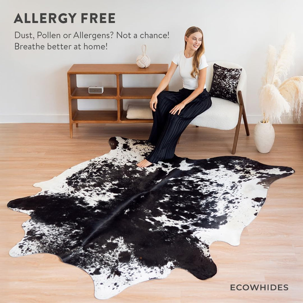 100% Genuine Brazilian Cowhide Rug - Black Salt and Pepper - Luxury Cowskin Leather Area Rug Décor 7 x 6 feet