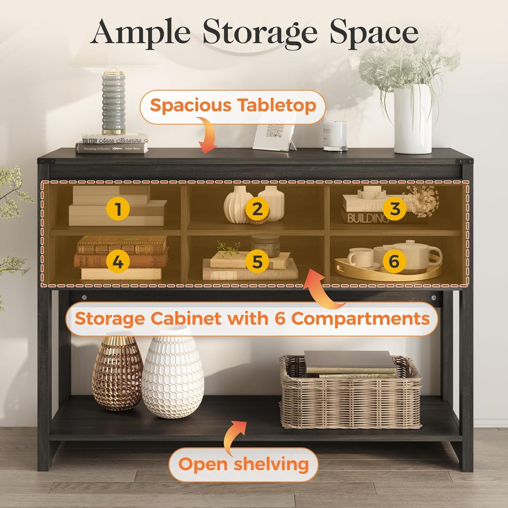 Entryway Table with Storage Cabinets, 46" Modern Farmhouse Console Table with Sliding Barn Door, Wood Rustic Sofa