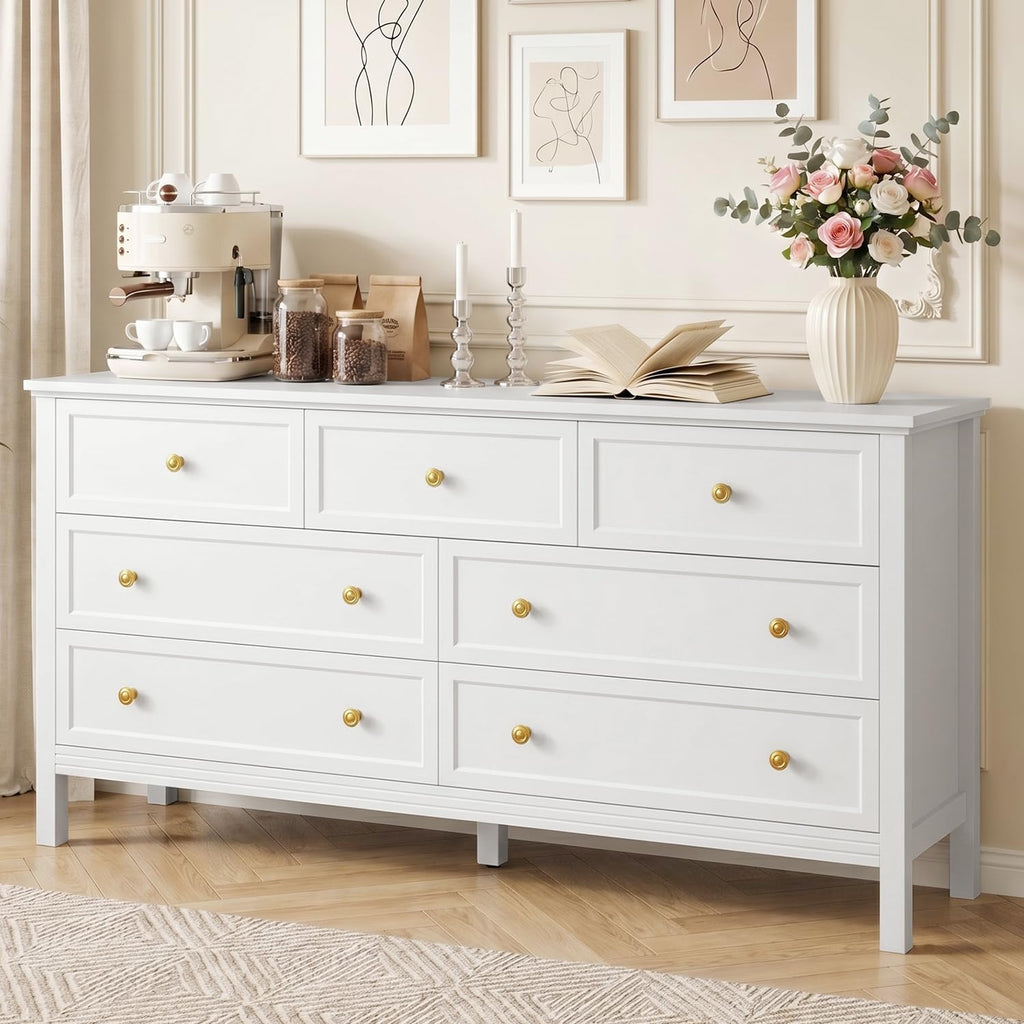 55" White with 7 Drawers & Modern Gold Handle