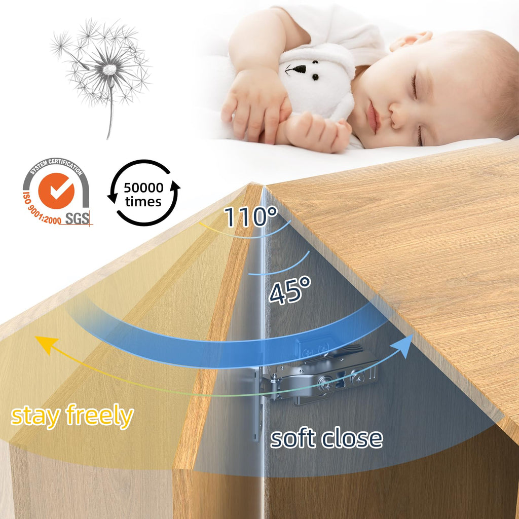 4 Pack Frameless Inset Soft Close Cabinet Hinges Clip on, 3D Adjustable European Cabinet Door Hinge, Self Close Hinge