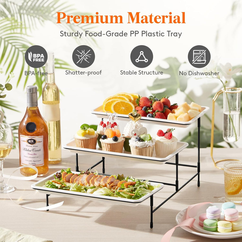 Tier Serving Tray for Party, Plastic Tiered Food Serving Platters - Set of 3