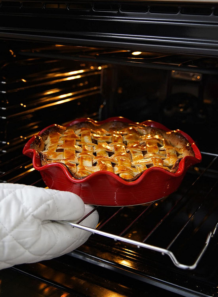 Ceramic Pie Pans for Baking, 11 Inches Deep Dish Pie Plate for Apple Pie, 48 Ounce Baking Dish with Ruffled Edge, Set