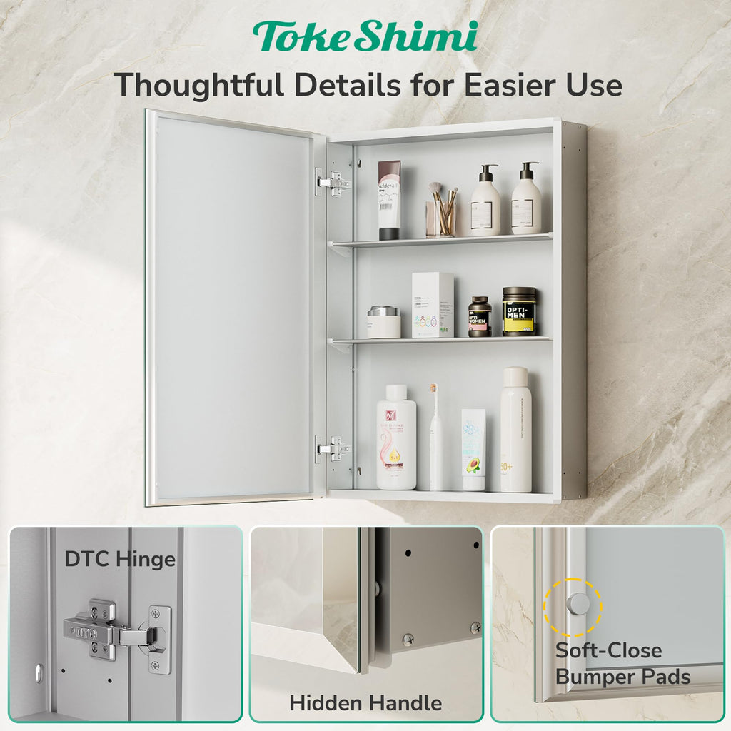 14 x 18 Recessed Medicine Cabinet with Mirror, Assembly Required, Silver Medicine Cabinet, Tempered Beveled Mirror