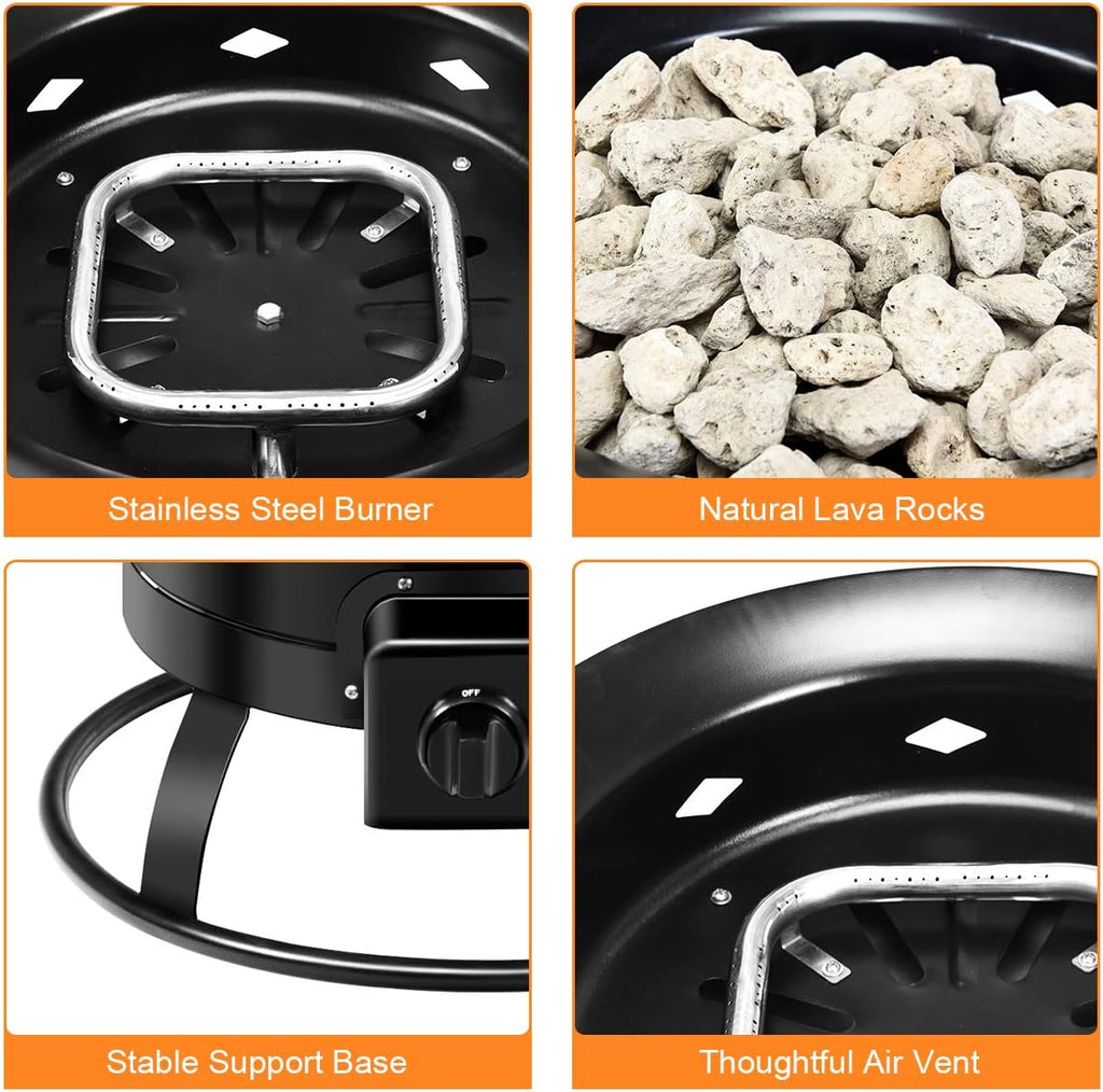 Portable Propane Fire Pit, 19" Outdoor Firepit