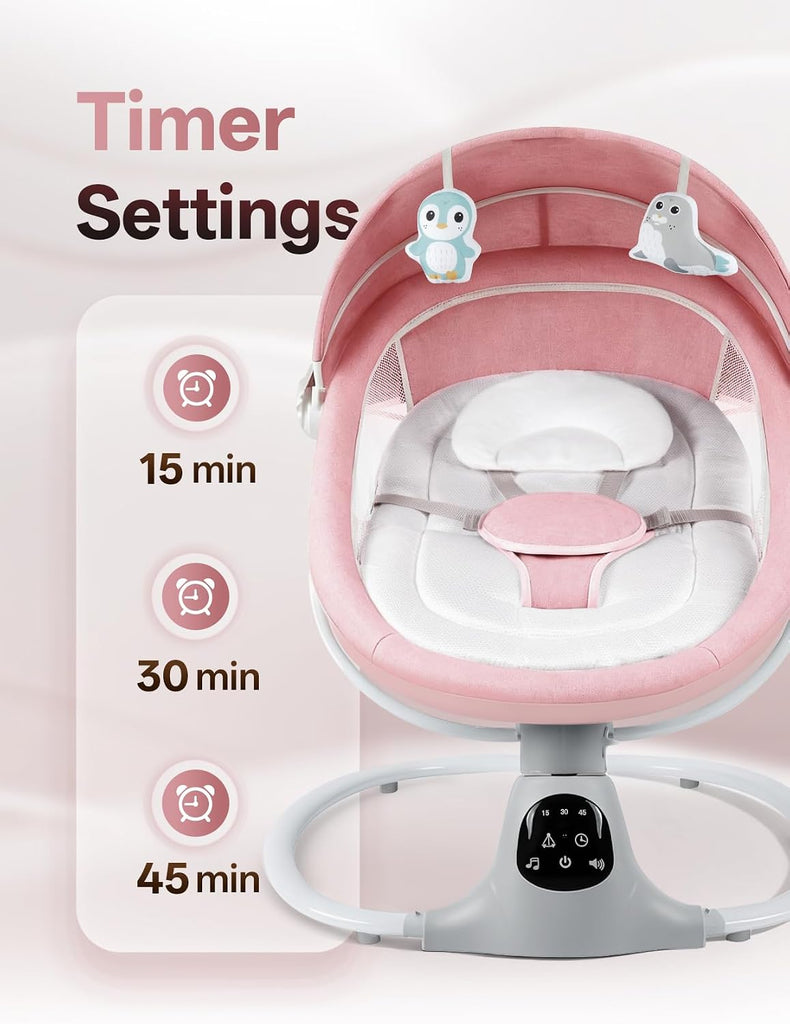 Electric Baby Swing for Infants to Toddler, 12 Music, Remote Control and Bluetooth, Portable Swing for Baby Boy Girl