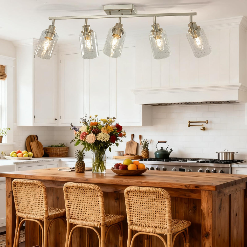 Brushed Nickel Track Lighting Kit, Flush Mount Ceiling Spotlights with Seeded Glass, Bathroom Vanity Lighting