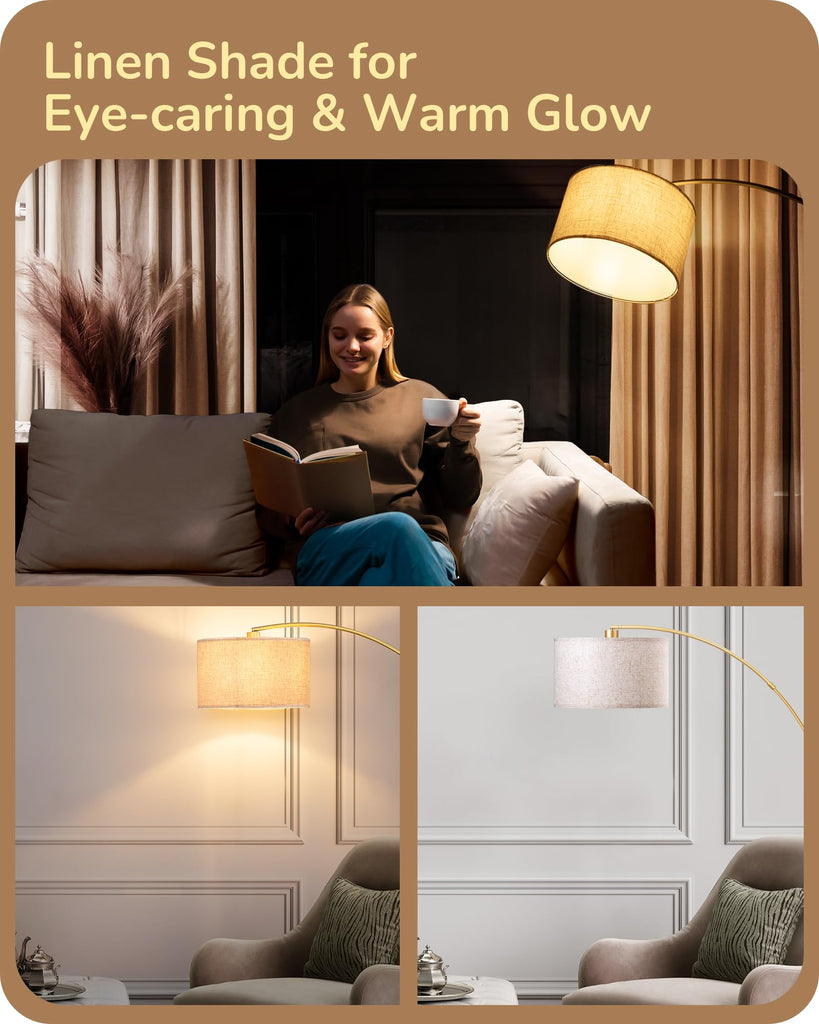 78.3" Gold Arched Floor Lamp with Remote, Modern Standing Lamp