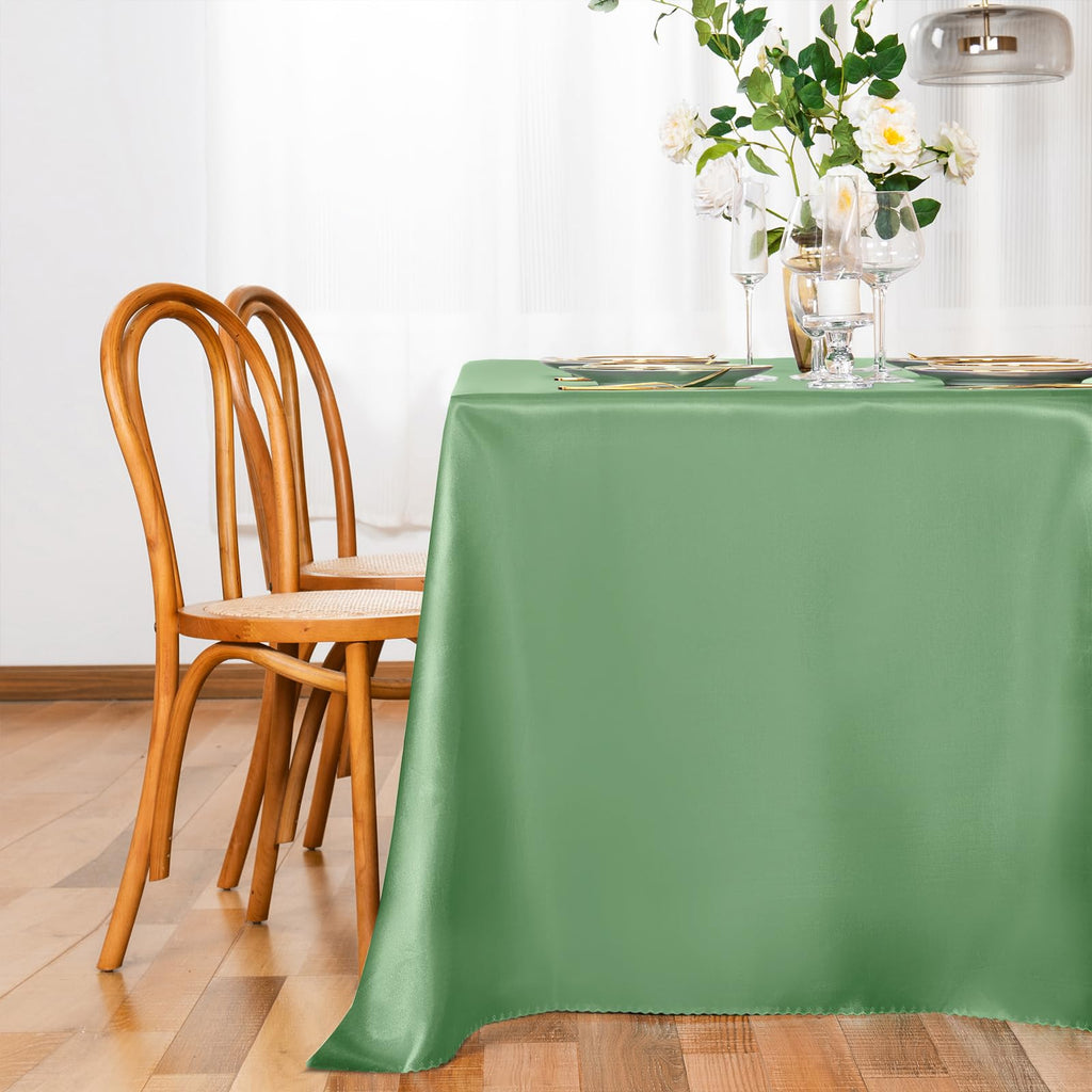 2 Pack Sage Green Satin Tablecloth 60 x 102 Inches