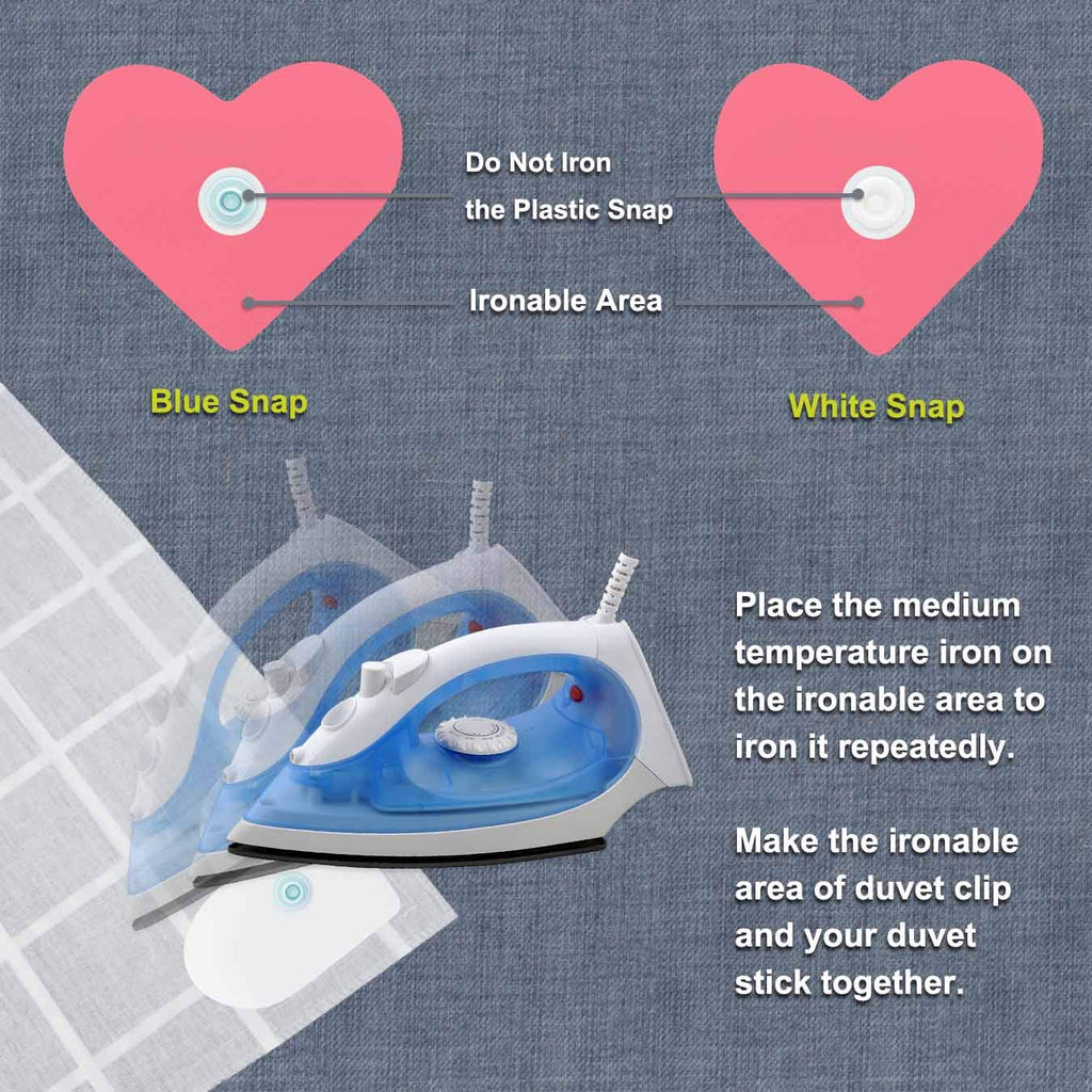 Iron-On Duvet Snaps, Heart Shaped (16 Pcs / 8 Sets), White