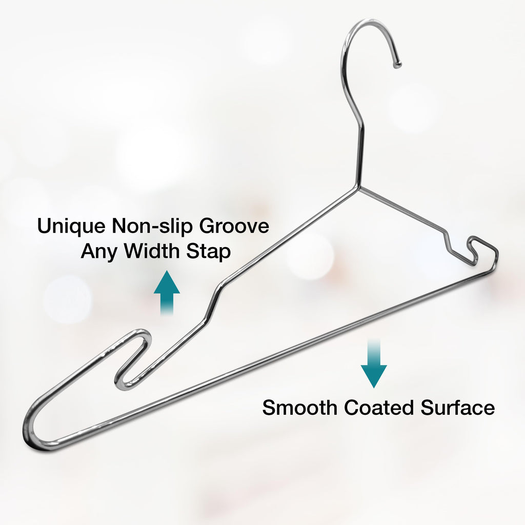 Chrome Metal Hangers, Heavy Duty Clothes Hangers with Non-Slip Grooves, Slim Space Saving Coat Hangers - 40 Pack