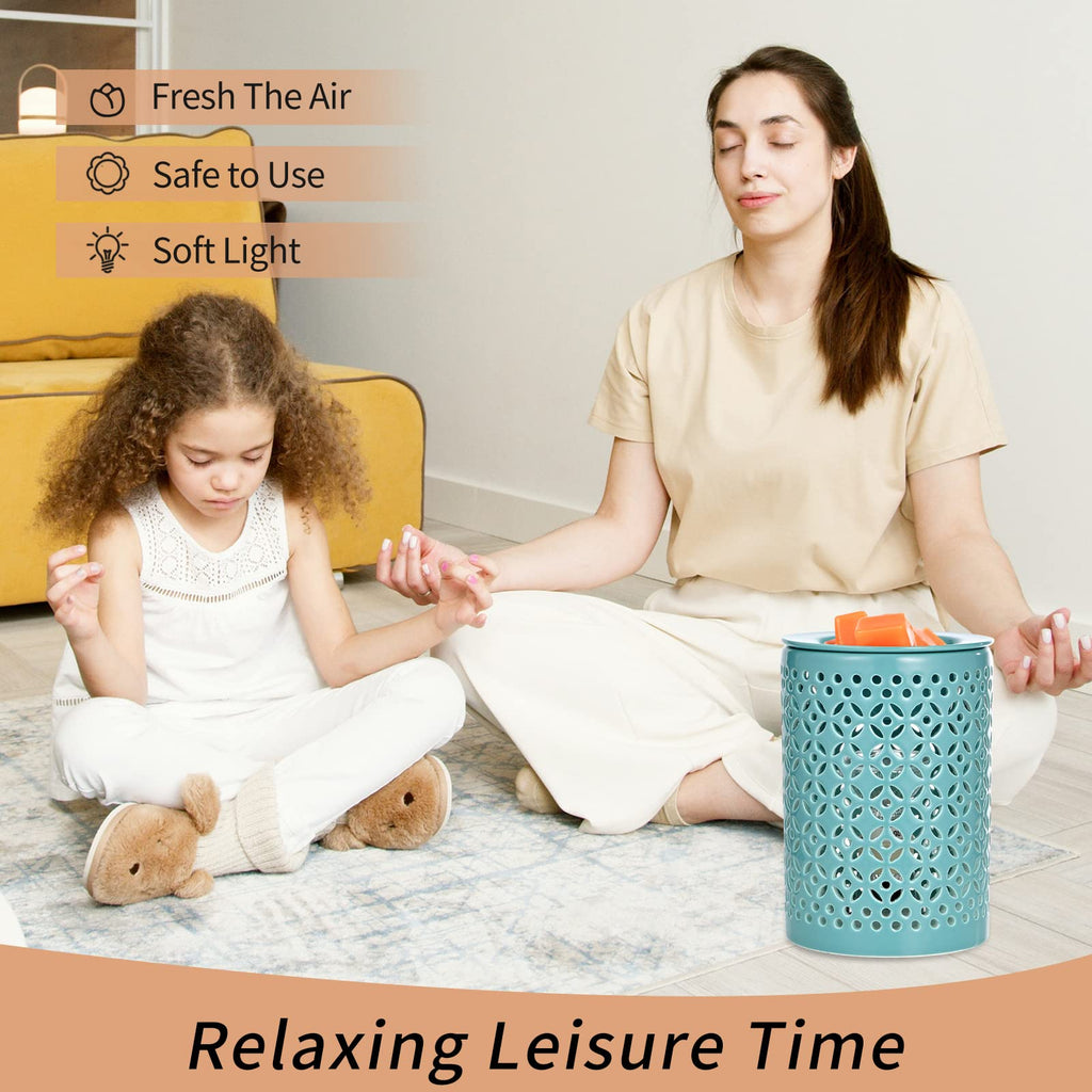 Ceramic Wax Melt Warmer with Timer and 1 pc Silicone Dish Cyan