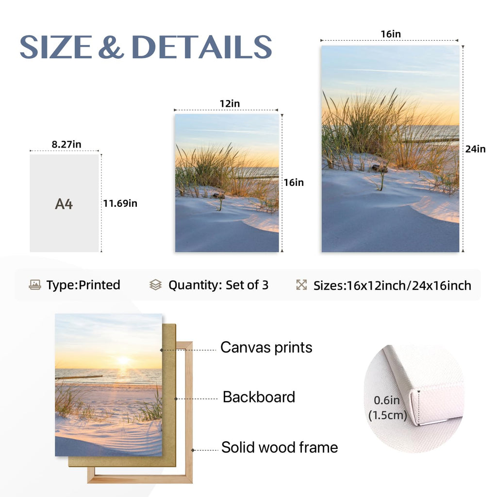 Wrapped Canvas Coastal Sunset Scenery Wall Art Set of 3, 12x16 in