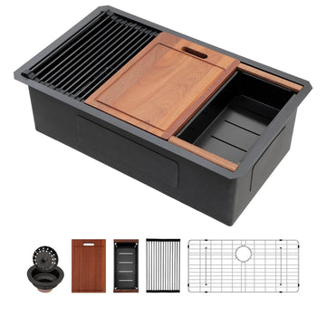 33 Matte Black Undermount Workstation 33x19 Inch Sinks