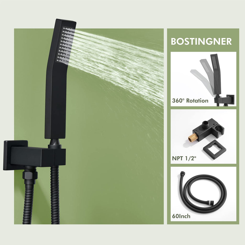 Shower System with Body Jets, Shower Faucet Sets 12" Rain Shower Head with Handheld Spray, Can Use at Same Time, Push