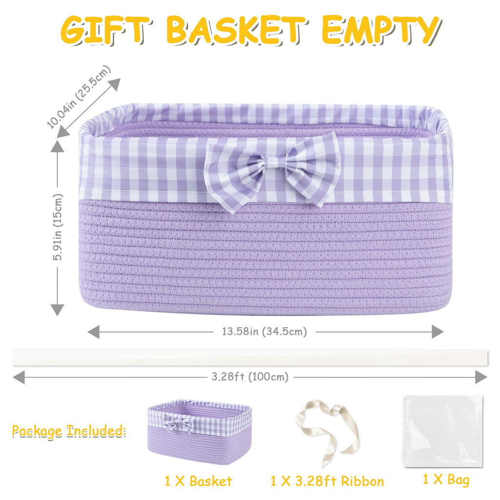 Basket for Gifts Empty, Large Gift Basket 13L with Gift Bag and Ribbon, Woven Cotton Basket for Baby Showers