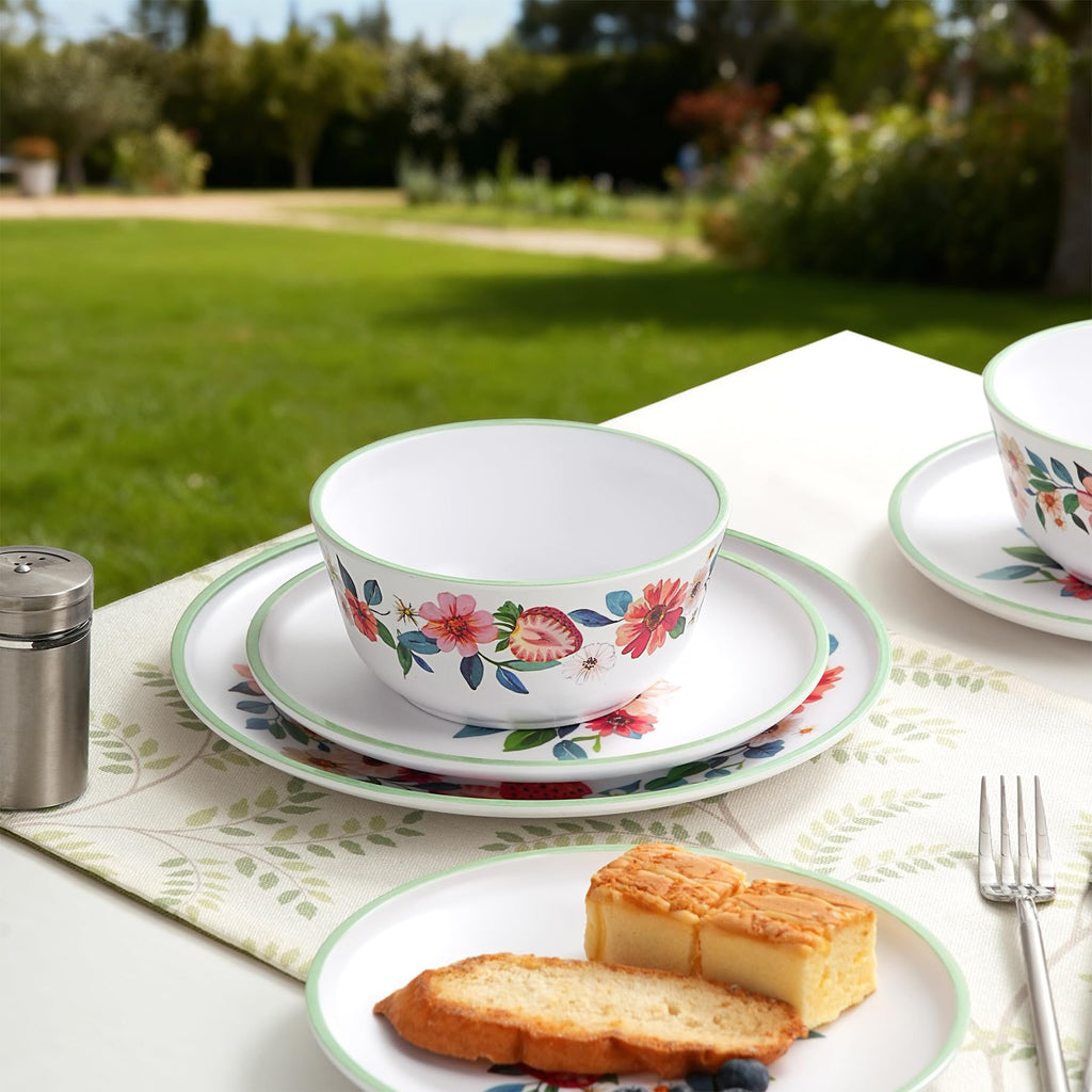 12-Piece Strawberry Melamine Dinnerware Set for 4, Floral Pattern