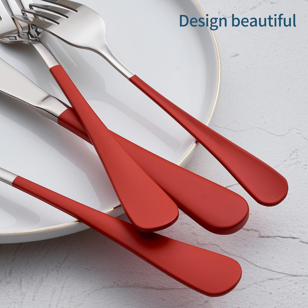 Red Silverware Set 20 Piece 18/0 Stainless Steel Flatware Red Handle Cutlery Set Service for 4 Fork Knife Spoon Set