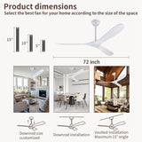 72" White Ceiling Fans Without Lights, 72 Inch Outdoor Ceiling Fans no Lights, 3 Blade Solid Wood Damp Rated Ceiling Fan with Remote Control for Living Room Porch Gazebo Farmhouse/Patios-White Blades A102-B0CMTM6RL5