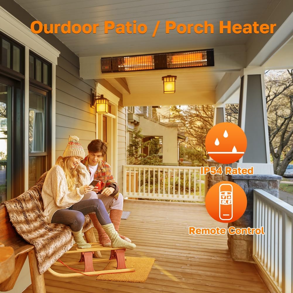 Infrared Electric Patio Heater, 3000W Carbon Fiber Heating for Outdoor/Indoor, Porch, Deck, Garage with Remote 24