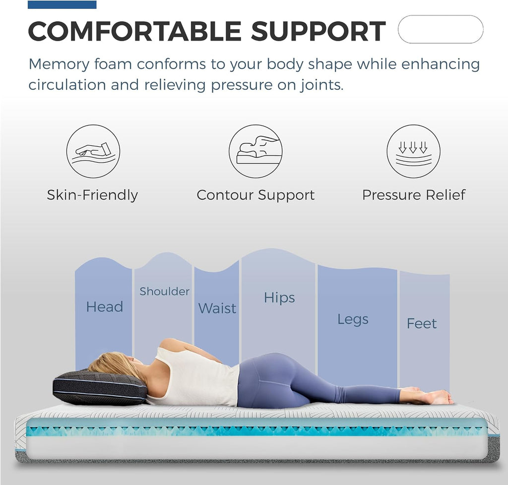 Medium Queen Mattress 10 Inch Memory Foam Mattress Queen Bed in a Box for Back Pain Relief and Cool Sleep with Gel