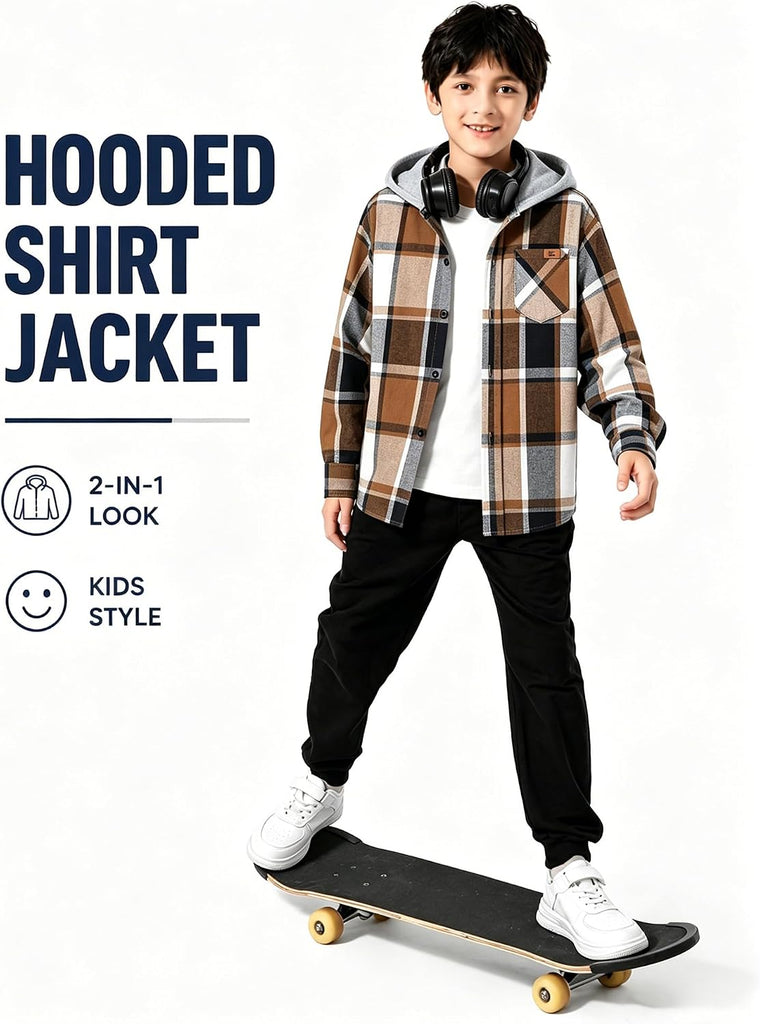 Boys Flannel Shirts Kids Plaid Hoodie