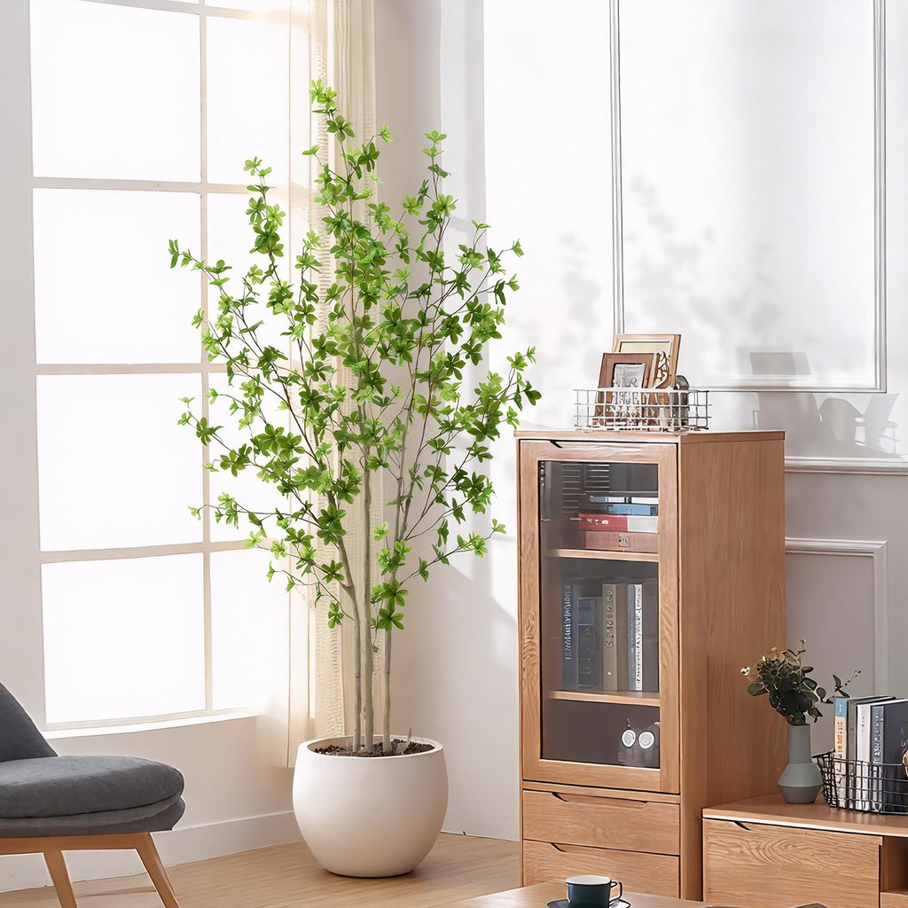 Artificial Enkianthus Tree 6ft Tall Fake Plant with Lifelike Leaves and Trunk - Large Indoor Floor Plant in White Pot