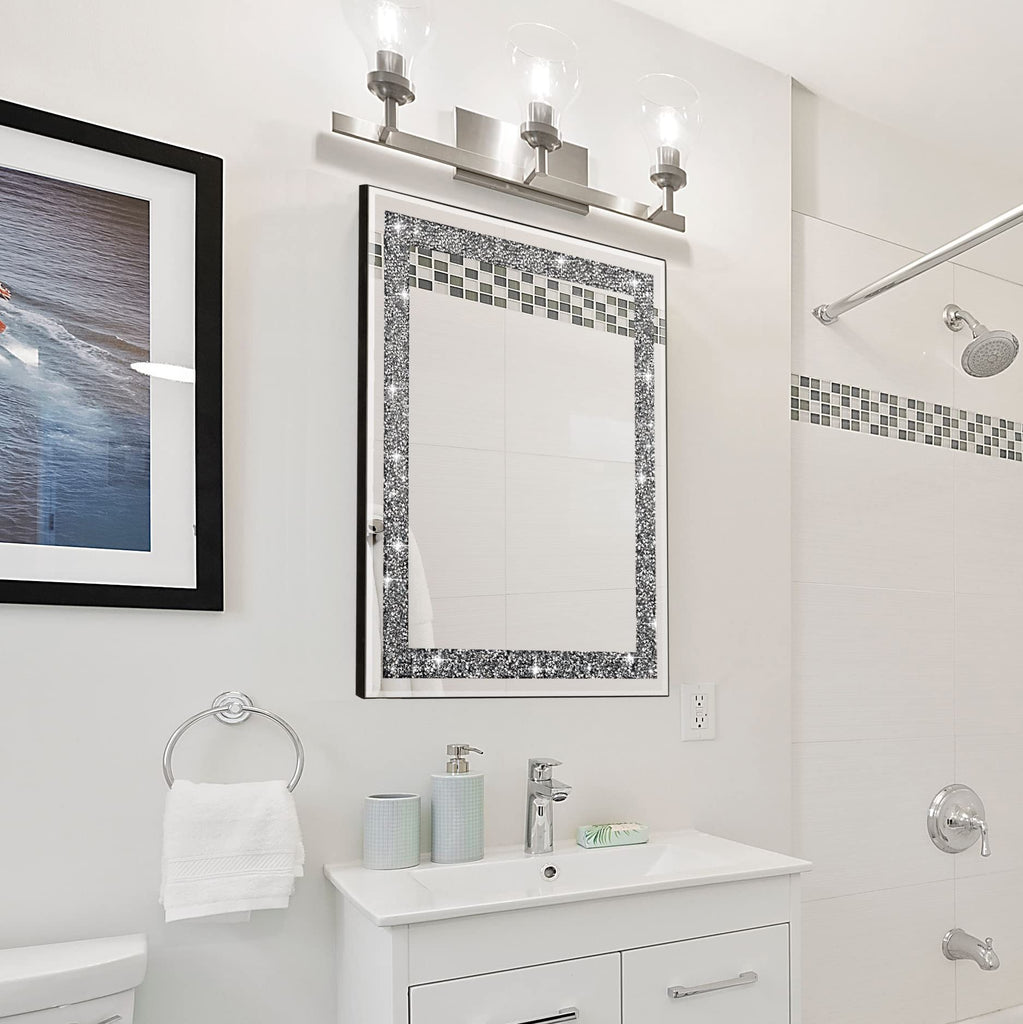 Rectangular Crystal Crush Diamond Mirror for Wall Decoration 20x16 Inch