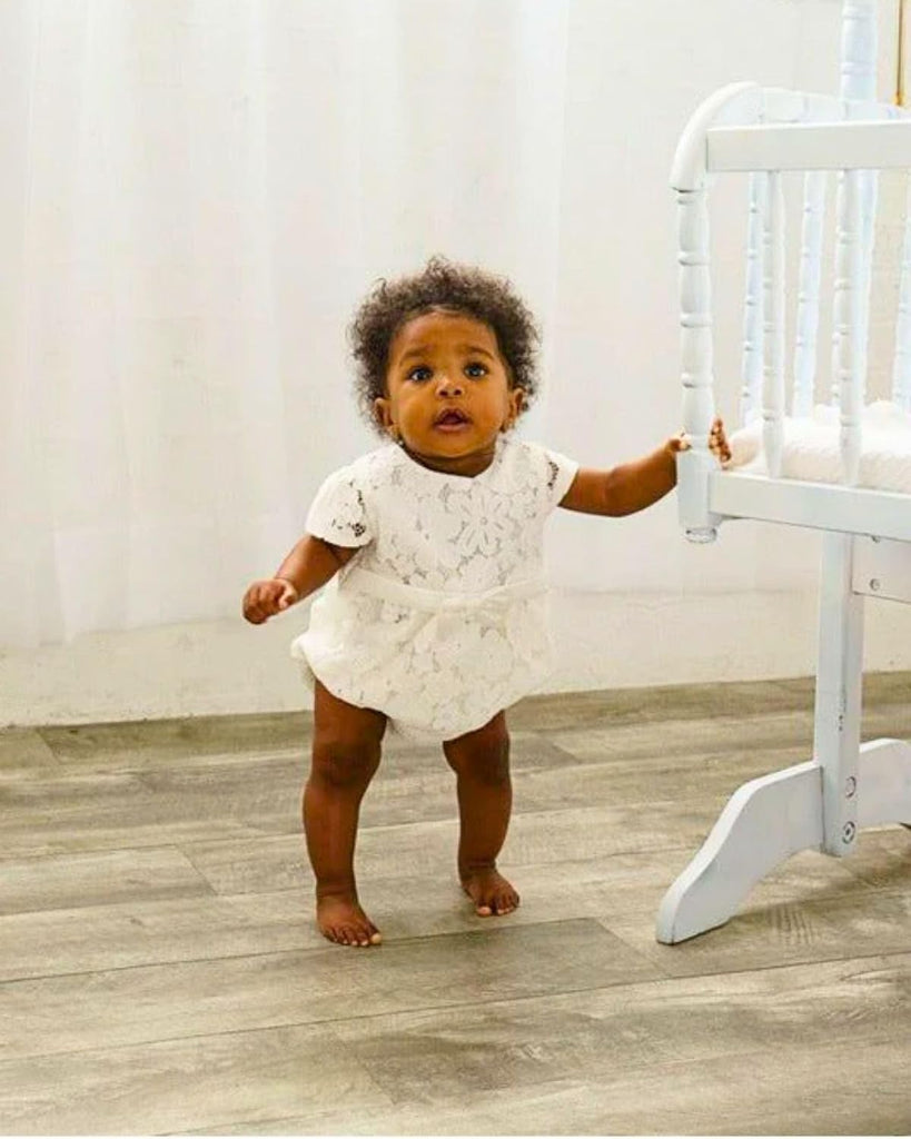 Special Occasion Baby Girl Bubble Romper Christening Outfit - Elegant Waist