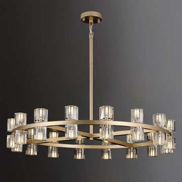 Wagon Wheel Chandelier, Large Modern 36" Rustic Chandeliers withK9 Crystal Shade, 32Lights Round Large Gold Chandelier for Living Room Dining Room (Bulb Included) A117-B0D7TBVKX8