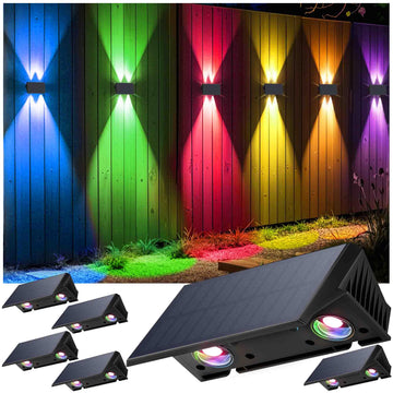 Fence Lights Solar Powered, Multicolor Modes Solar Fence Lights Outdoor IP67 Waterproof, Up and Down Solar Wall