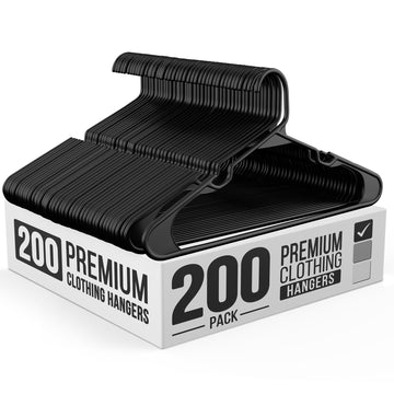 200 Pack Plastic Hanger for Shirt Pants Coats Dresses Skirts Suits Jackets - Standard Thick Coat Hanger - Sturdy &